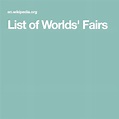 List of Worlds' Fairs | World's fair, List, Fair