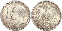 Precios de Monedas: 3 Mark Ducado de Sajonia-Weimar-Eisenach (1809 - 1918) Plata 1903 Guillermo ...