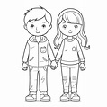 Boy And Girl Holding Hands Coloring Page Outline Sketch Drawing Vector ...