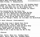 Country Music:Hello Mary Lou-Ricky Nelson Lyrics and Chords