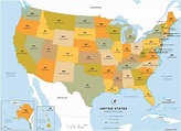 US abreviaturas Estados, Mapa – Laminado (91,4 cm W x 66,3 cm H ...
