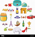 Eurotrip, conjunto de iconos de estilo de dibujos animados Imagen ...