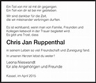 Traueranzeigen von Chris Jan Ruppenthal | Trauer.HNA.de