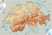 Large physical map of Switzerland with roads, cities and airports ...