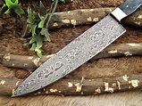 Damascus Steel kitchen Knife 13.5 Inches full tang 9" long Hand Forged ...
