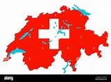 Suiza mapa con los colores de la bandera suiza Fotografía de stock - Alamy