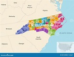 Condados Del Estado De Carolina Del Norte Coloreados Por Distritos ...