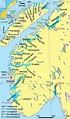 Norway fjords map - Map of Norway showing fjords (Northern Europe - Europe)