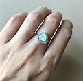 Triangle Opal Engagement Ring- Genuine Opal Promise Ring- Halo Opal ...