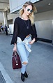 Candice Swanepoel in Ripped Jeans at LAX Airport - August 2014