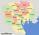 Tokio distritos mapa - Plano de Tokio provincias (Kantō - Xapón)