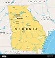 Georgia, Georgia, mappa politica, con la capitale Atlanta e le città ...