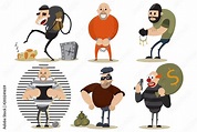 Vettoriale Stock Thief, robber and gangster set. Criminal illustration ...