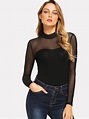 Body Negro Mesh Manga Larga Blusas Dama Ropa Mujer Lenceria | Envío gratis