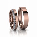 Alianças de Casamento Nix em ouro rosa 18k, com diamantes, largura de 4 ...
