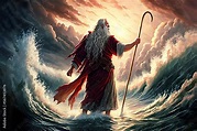 Moses parting the Red Sea conceptual Christian art Stock-Illustration ...