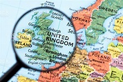 Map of United Kingdom. Detail from the World Atlas. Selective Focus ...