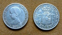 Moneda de 50 céntimos de peseta de plata, españa 1892 en San Cristóbal ...