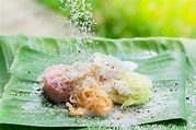 Thai Desserts Ka-Nhom-Ray-Rai or Rang-rai , Rice Flour Dumpling Topped ...
