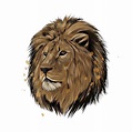 Retrato de cabeza de león de un toque de acuarela, dibujo coloreado ...