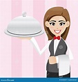Cartoon Cute Waitress with Food Tray Stock Vector - Illustration of ...