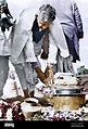 Ramdas Gandhi with urn of Mahatma Gandhi ashes, Allahabad, Uttar ...