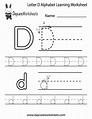 Free Printable Letter D Alphabet Learning Worksheet for Preschool