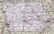 Large detailed roads and highways map of Iowa state with all cities ...