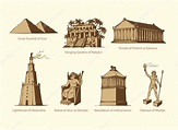 Images: ancient 7 wonders of the world | Vector symbols of The Seven ...