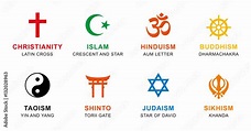 World religion symbols colored. Signs of major religious groups and ...