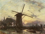 Johan Barthold Jongkind | Paintings for Sale | Windmill at sunset near ...