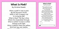 What Is Pink? by Christina Rossetti Poem Print-Out - Twinkl