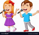 Boy and girl singing with microphone Royalty Free Vector