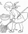 Autumn, : Little Girl Sweeping in Autumn Leaves Coloring Page | Dance ...
