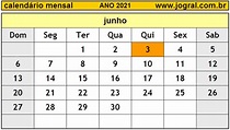 Calendário Mensal: Junho de 2021. Imprimir Mês de Junho/2021.