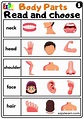 Body Parts Read and Choose Worksheets for Kids and ESL PDF Download set ...