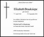 Traueranzeigen von Elisabeth Brauksiepe | Trauer-in-NRW.de