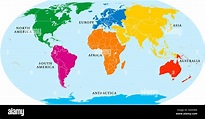 Siete continentes mapa del mundo. Asia, África, América del Norte y del ...