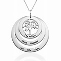 Family Circle Necklace with Hanging Family Tree in 10k White Gold - MYKA
