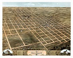Historic old map shows bird's eye view of Monmouth, Illinois in 1869