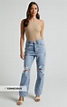 Miguel Jeans - Straight Relaxed Ripped Denim Jeans in Light Blue Wash ...