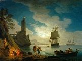 A Harbor in Moonlight Painting | Joseph Vernet Oil Paintings