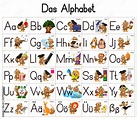 German deutsch ABC alphabet set cartoon letters with owl character ...