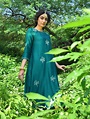 Buy TAJ BIBI BILQIS MAKANI - Green Embroidered Silk Cotton Kurta Online ...