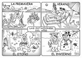 Fichas para primaria: Mural de las estaciones del año para colorear