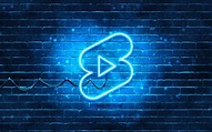 Download wallpapers Youtube shorts blue logo, 4k, blue neon lights ...