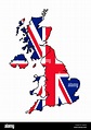 Ilustración de la bandera del Reino Unido en el mapa del país; aislado ...