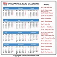 Philippines Calendar 2020 with Philippines Public Holidays