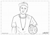 Neymar Jr. con una gorra y un balón de fútbol – Dibujo para Colorear