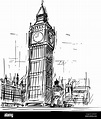Sketch de dibujos animados de Big Ben Torre del Reloj en Londres ...